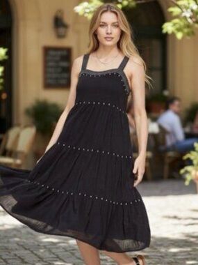 Old Navy Black Tiered Midi Sundress with Embroidered Detail